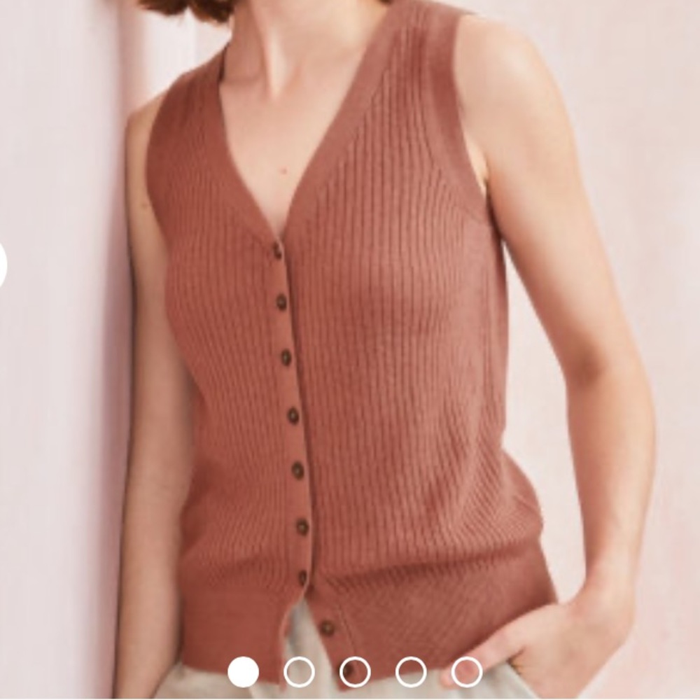 55% Linen 45% Cotton Brown Toned Pink Button Sleeveless Ribbed Vest XS - Picture 11 of 12